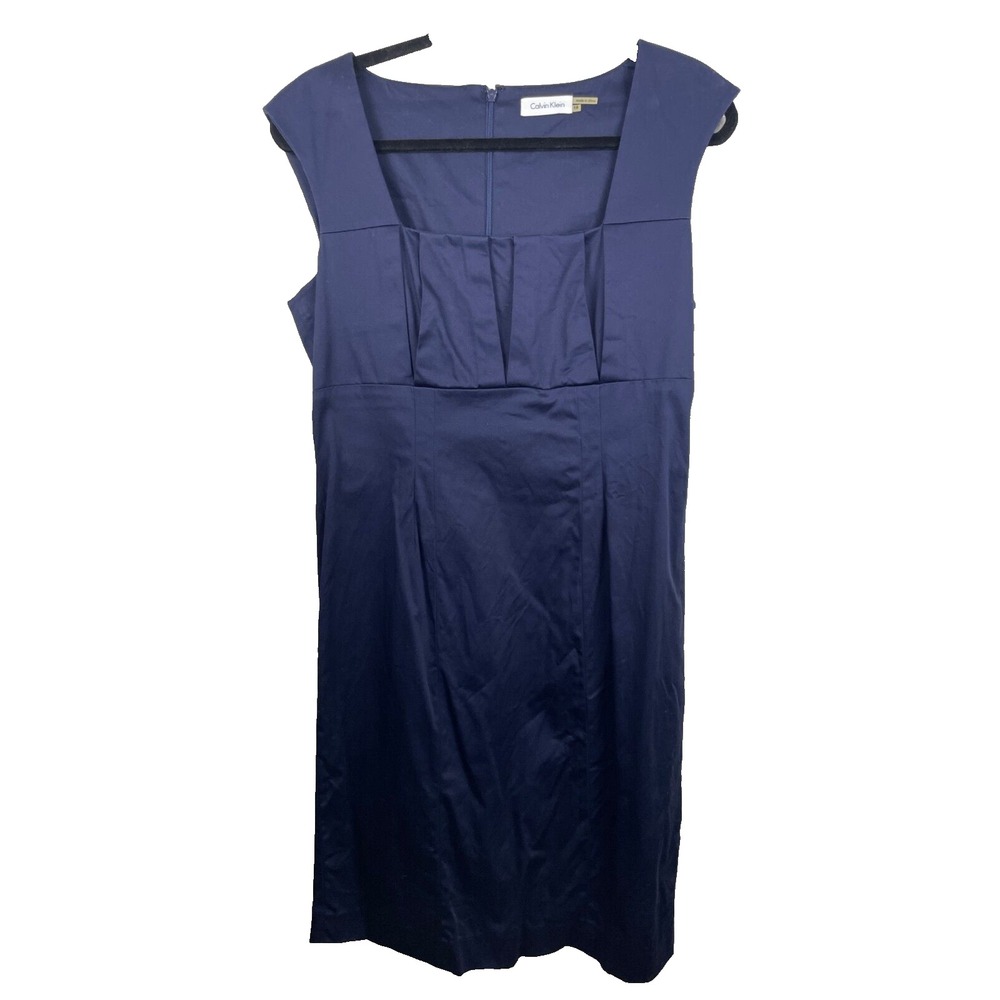 Calvin Klein Dress Womens 10 Blue‎ Square Neck Sleeveless Sheath Cotton Stretch